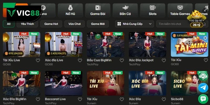 VIC88 sở hữu thư viện trò chơi đầu tư bài bản